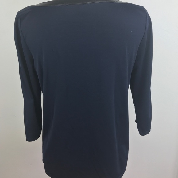 LOFT navy top black faux leather trim petite M - Picture 6 of 8